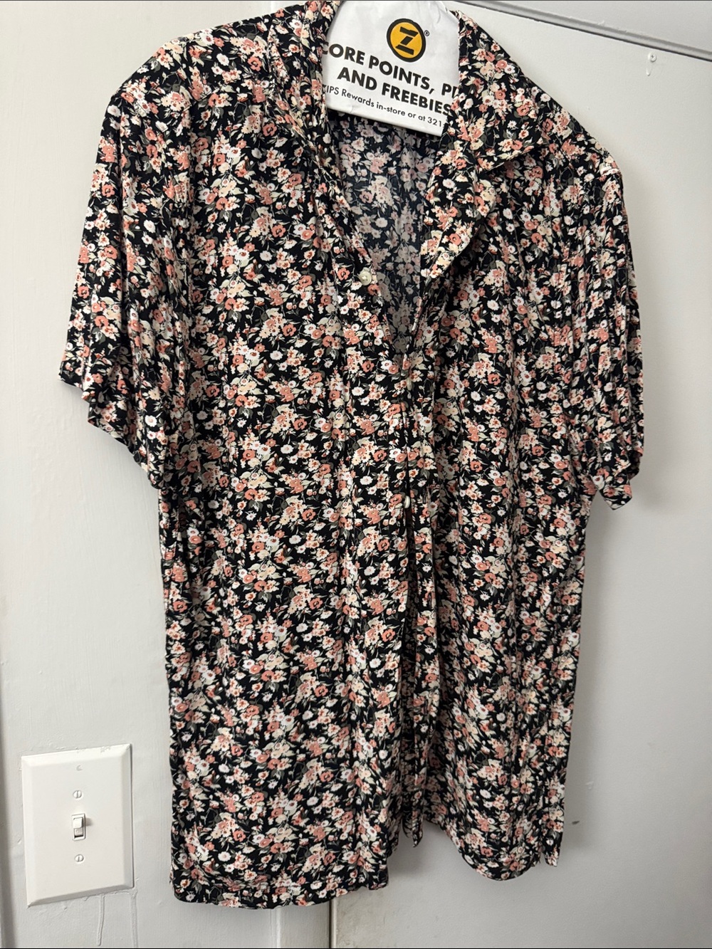 Abercrombie & Fitch Black Button-Down Shirt with Pink Floral Print